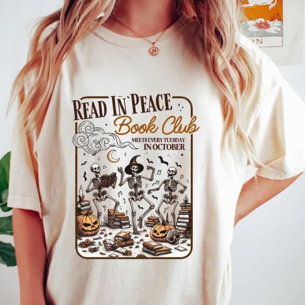 Read In Peace Halloween Shirt, Skeleton Reading Book Shirt, Book Lover Shirt